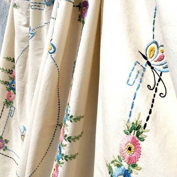 Antique Embroidered Ecru Bedspread 1923 Bucilla Double Bed Flowers Butterflies - Picture 10 of 16